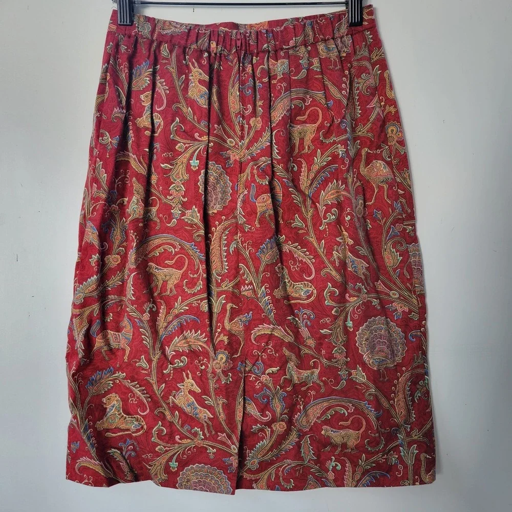 Positive Attitude Tapestry Skirt Set Womens Petite Red Vintage Animal Print EXCL